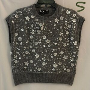 NVLT Gray Floral Embellished Sweater